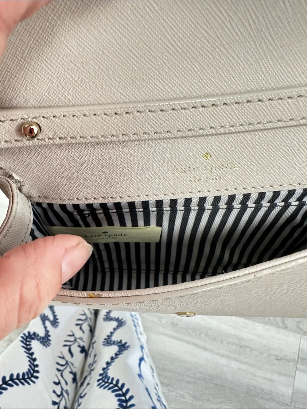 kate spade Ivory Perforated Leather Crossbody with Gold Chain